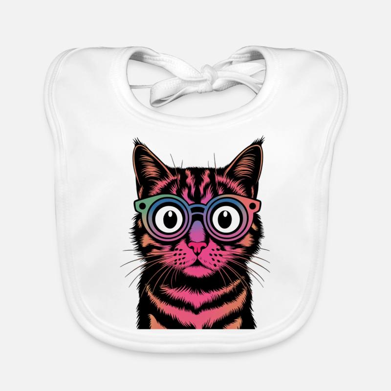 Rainbow Cat with Glasses Organic Baby Bibs