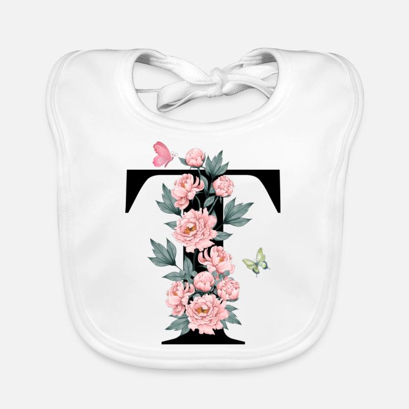 Buchstabe t Rosa Blumen Baby Bio-Lätzchen
