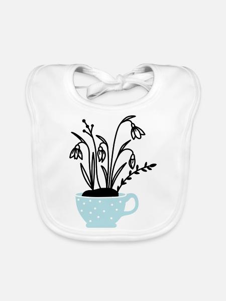 Schneeglöckchen in Tasse - Baby Bio-Lätzchen - Weiß - Vorne