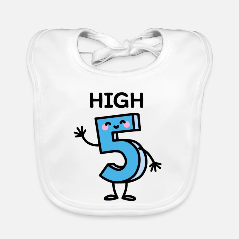 High 5 - cartoon number birthday five years old Organic Baby Bibs
