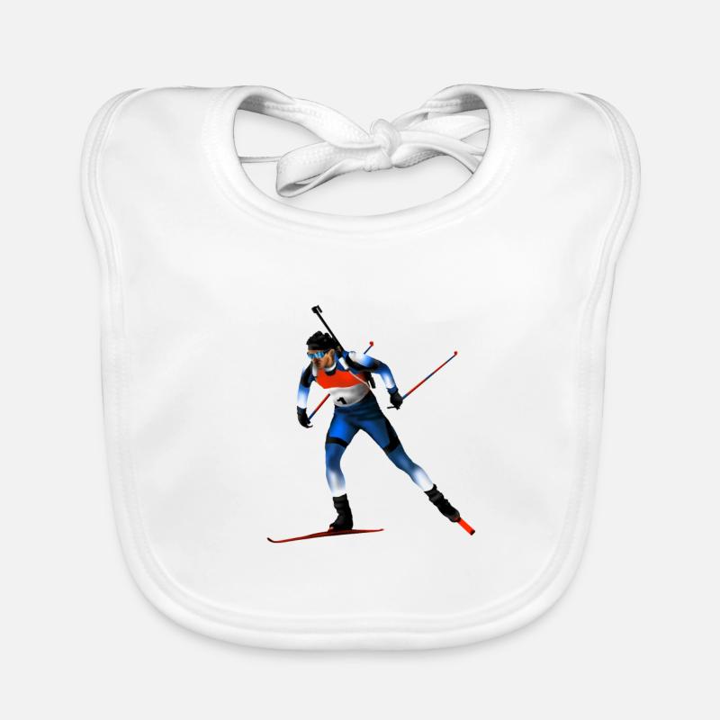 biathlon - Bavoir bio Bébé - blanc
