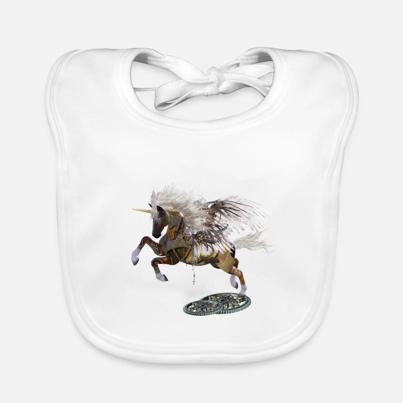 Wunderbares Steampunk-Einhorn mit Pilzen - Baby Bio-Lätzchen - Weiß