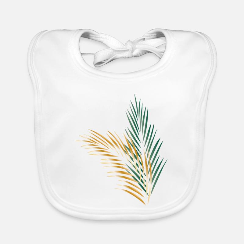 a green and a golden palm leaf Organic Baby Bibs