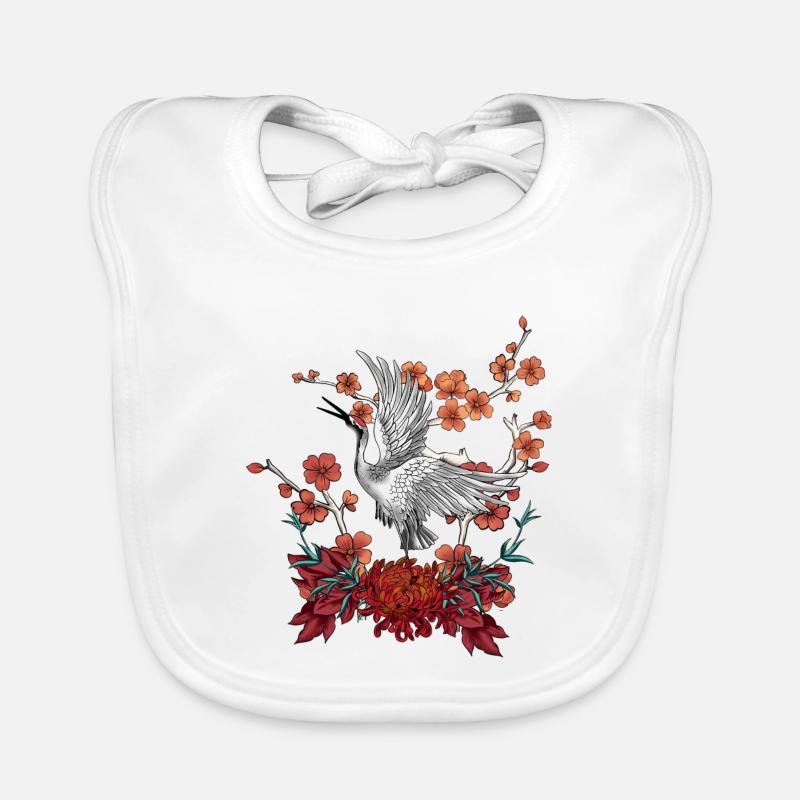 Belle grue avec des fleurs Bavoir bio Bébé