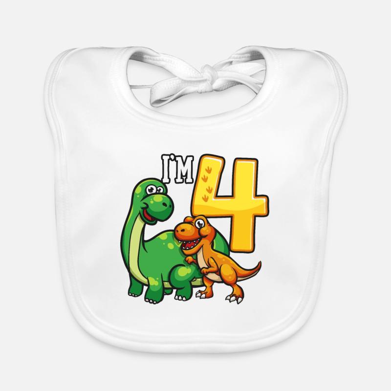 Dinosaure de 4ème anniversaire 4 ans - Bavoir bio Bébé - blanc
