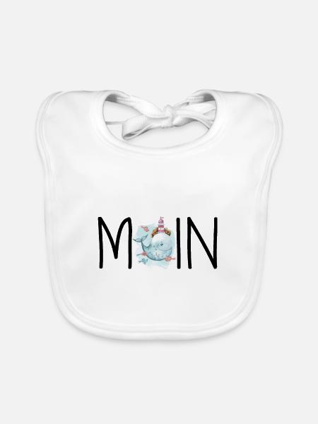 Wal mit Leuchtturm & Fische - Baby Bio-Lätzchen - Weiß