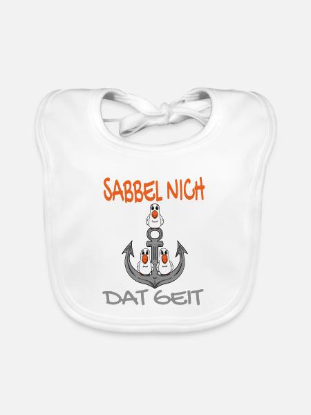 Anker mit Möwen Sabbel Nich Dat Geit - Baby Bio-Lätzchen - Weiß - Vorne