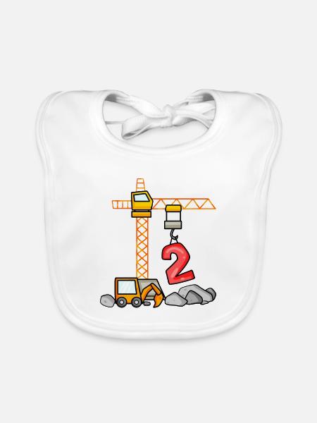 Kinder Geburtstagsshirt Bagger 2 Junge Baustelle 2 - Baby Bio-Lätzchen - Weiß