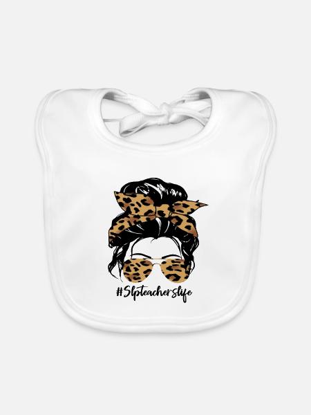 Leopard Bow Hair & Sunglasses - Organic Baby Bibs - white - Front