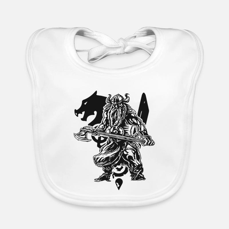 Valhalla - Viking - Viking avec hache - Bavoir bio Bébé - blanc