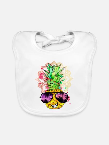 Pineapple Mandala - Organic Baby Bibs - white - Front