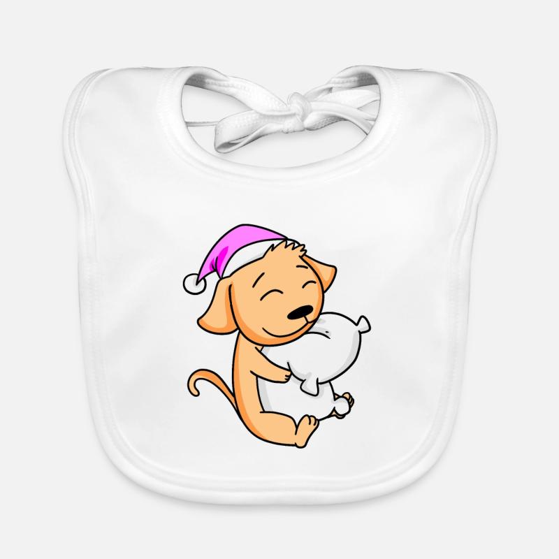 Dog with pillow and sleeping cap Organic Baby Bibs