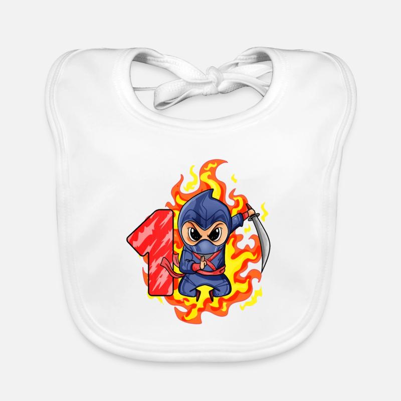 1st Birthday Boy 1 Year Old Ninja Organic Baby Bibs