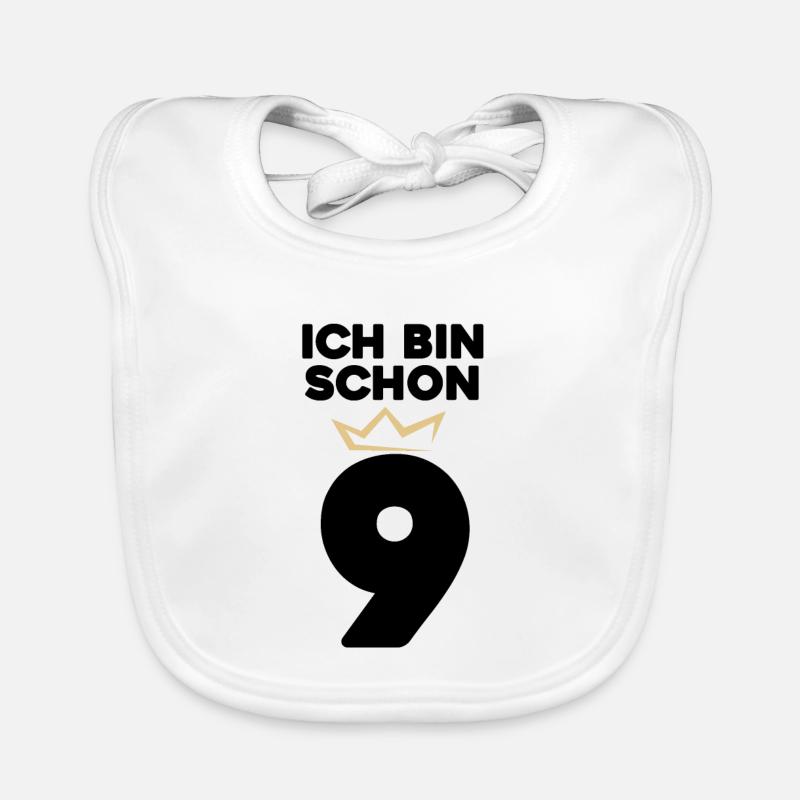 9 Geburtstag - 9 Jahre mit Krone - Baby Bio-Lätzchen - Weiß