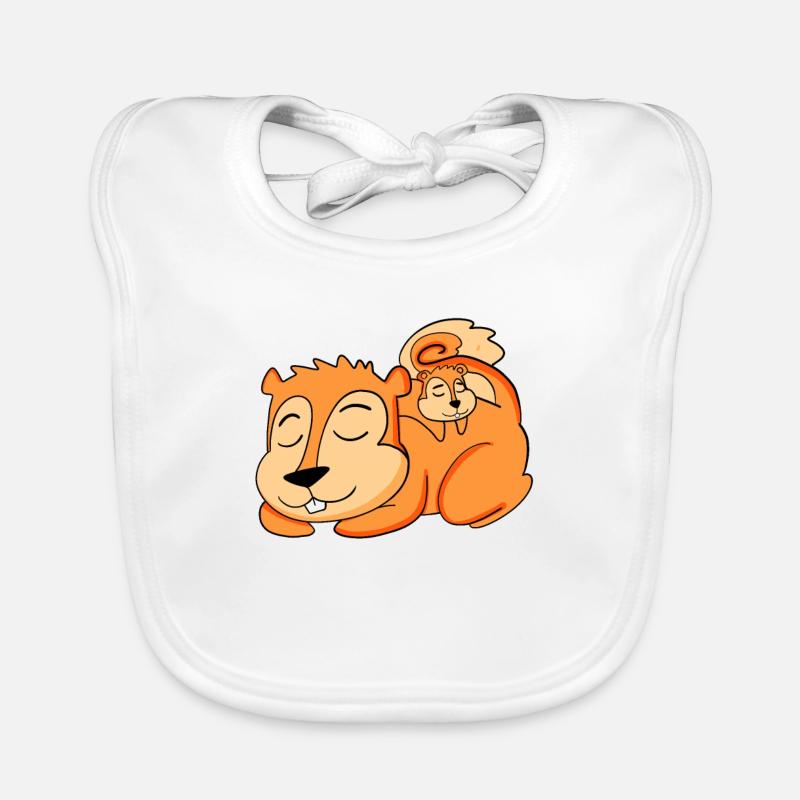 Eichhörnchen mit Baby Eichhörnchen - Familie - Baby Bio-Lätzchen - Weiß