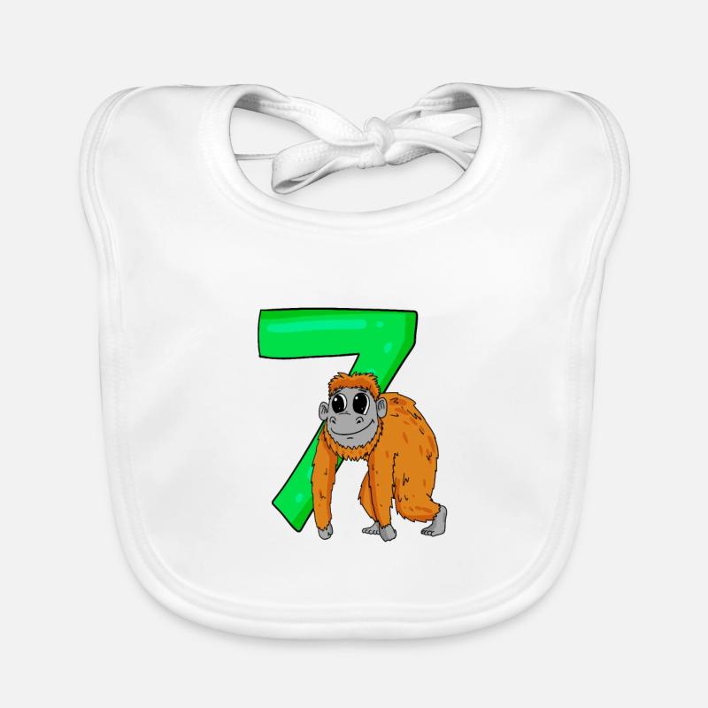 7 years old - 7th birthday with animal motif - monkey Organic Baby Bibs