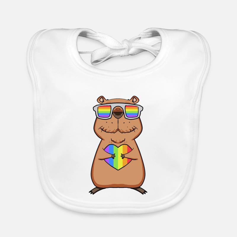Regenbogen - Capybara mit Brille und Herz Baby Bio-Lätzchen