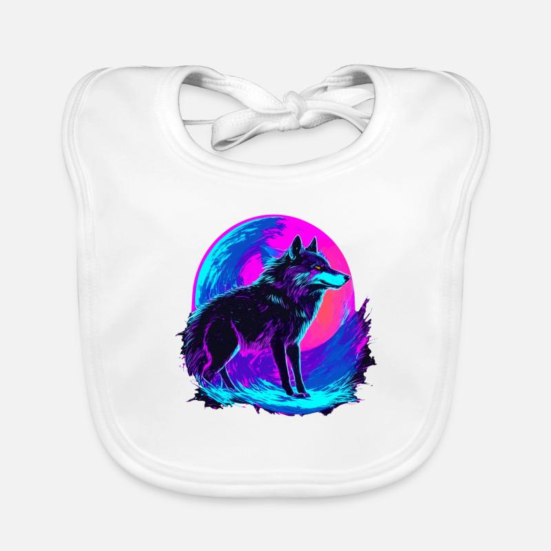 Colorful Wolf Neon Moon Synthwave - Baby Bio-Lätzchen - Weiß