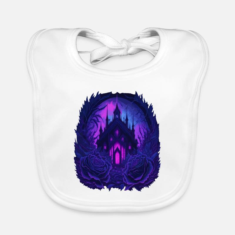 neon gothic gothic castle with roses Organic Baby Bibs