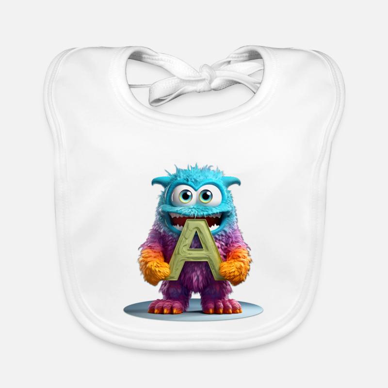 Multicolored monster with letter A Organic Baby Bibs