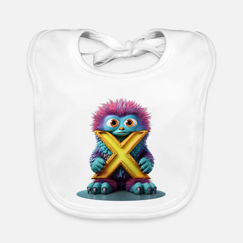 Multicolored Monster with X Organic Baby Bibs