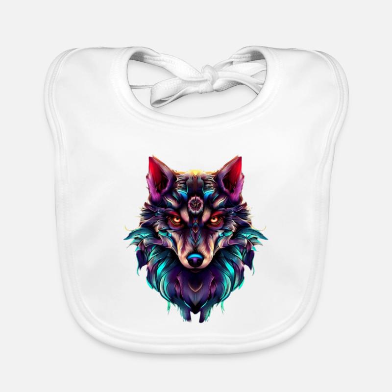 Wolf's Head Synthwave Wolf Organic Baby Bibs