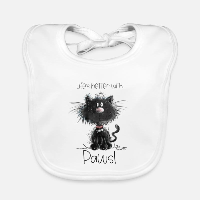 Droll black cat with cats saying - Organic Baby Bibs - white