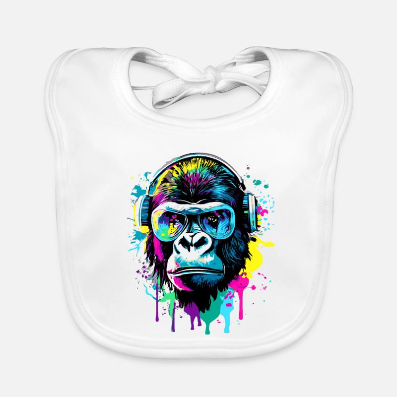 Gorilla Colorful - Singe gorille avec des lunettes de soleil - Bavoir bio Bébé - blanc