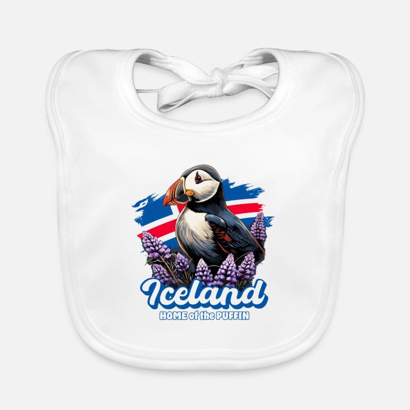 Islande – Maison du macareux, macareux - Bavoir bio Bébé - blanc