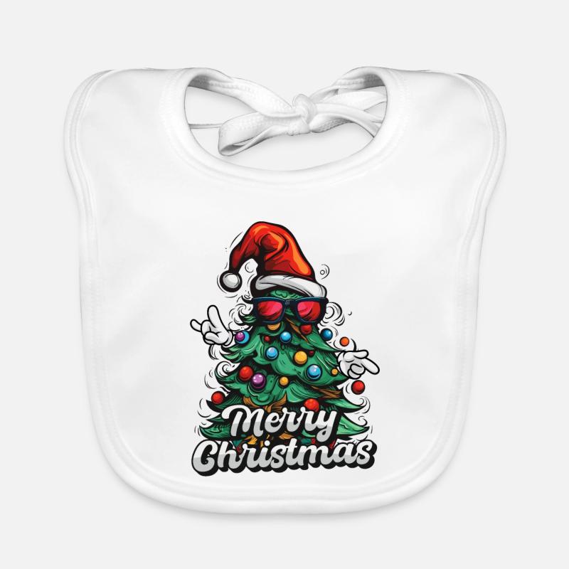 Merry Christmas – Christmas tree with sunglasses Organic Baby Bibs