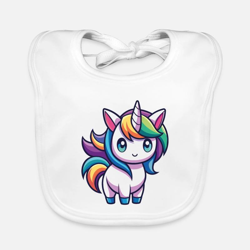 Niedliches Regenbogen-Einhorn – Kawaii-Stil Baby Bio-Lätzchen