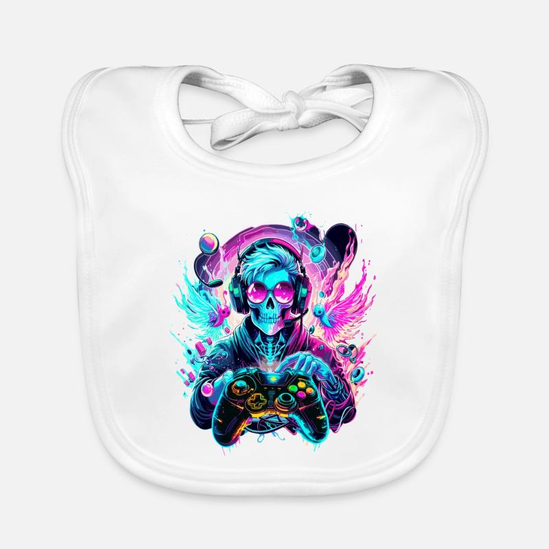 Art de la manette de jeu Synthwave Skull Bavoir bio Bébé
