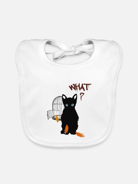 Little black cute kitten and bird - Organic Baby Bibs - white - Front