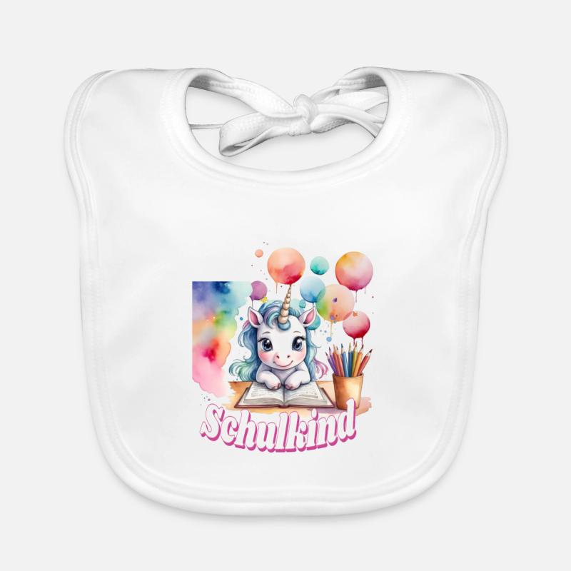 Ballons colorés licorne d’écolier - Bavoir bio Bébé - blanc