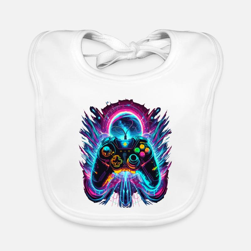 Vibrant Neonfarben Retro Gaming Controller Baby Bio-Lätzchen