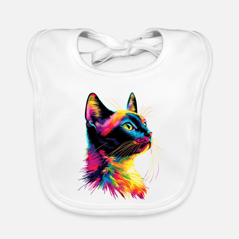 Chat coloré arc-en-ciel couleurs Popart chat maman chats Bavoir bio Bébé