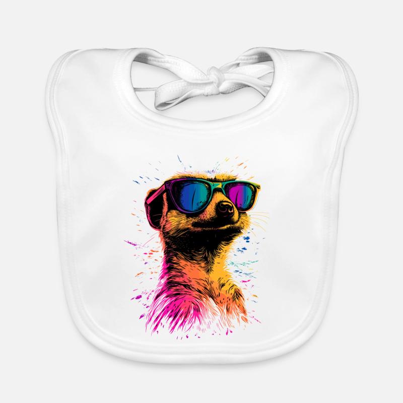 Erdmännchen Sonnenbrille Bunt Süßes Erdmännchen - Baby Bio-Lätzchen - Weiß