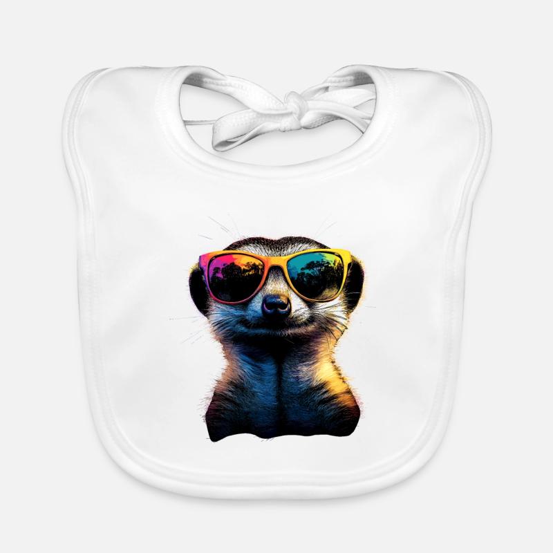 Erdmännchen Sonnenbrille Bunt Süßes Erdmännchen - Baby Bio-Lätzchen - Weiß
