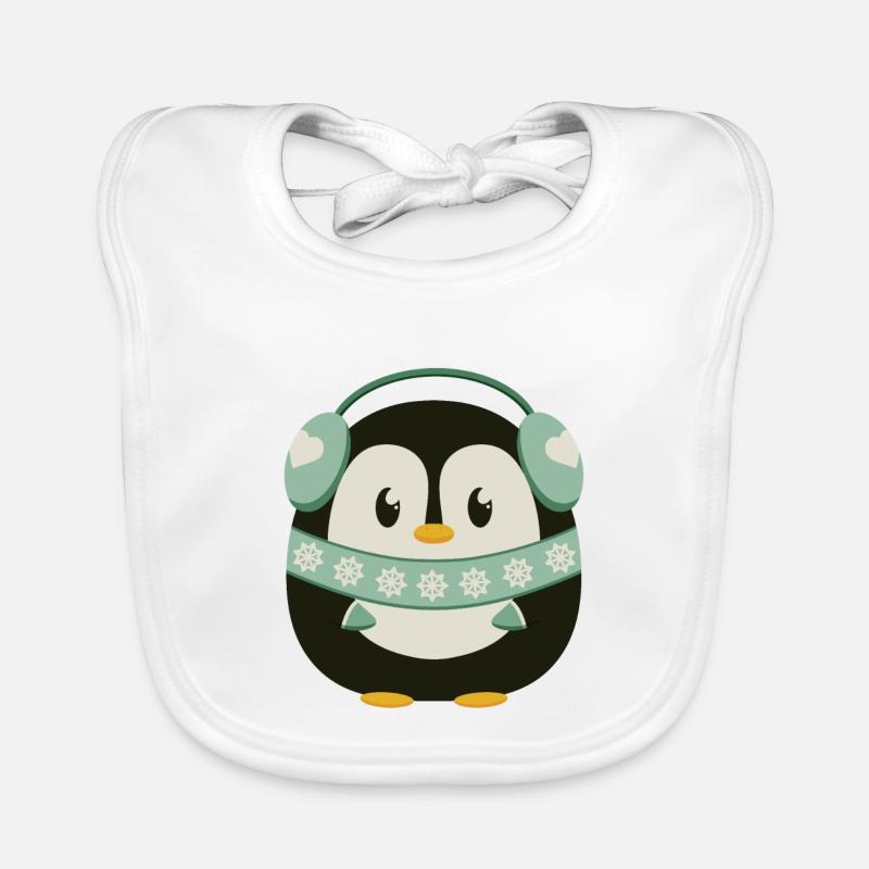 Cute penguin with ear warmers in winter mode Organic Baby Bibs