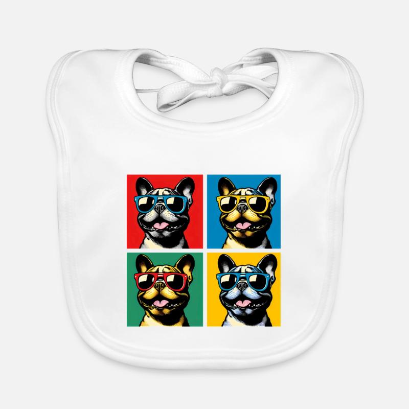 Frenchie Pop Art Bubbles, Pancake, Chonk, Nibbles Organic Baby Bibs