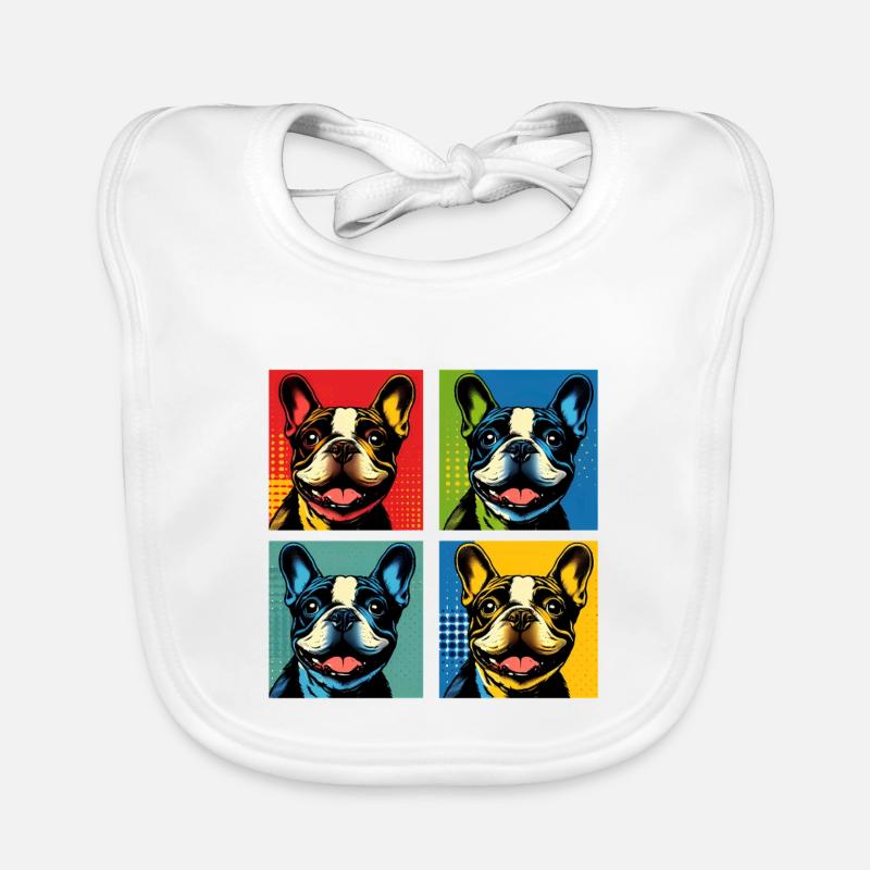 Frenchie Pop Art Bubbles, Pancake, Chonk, Nibbles Organic Baby Bibs