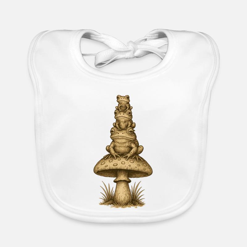Frog Totem on Mushroom Stack Organic Baby Bibs