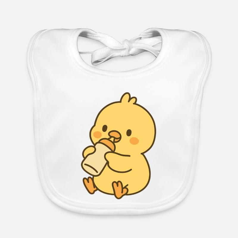 Petit poussin avec des biberons de lait - Bavoir bio Bébé - blanc