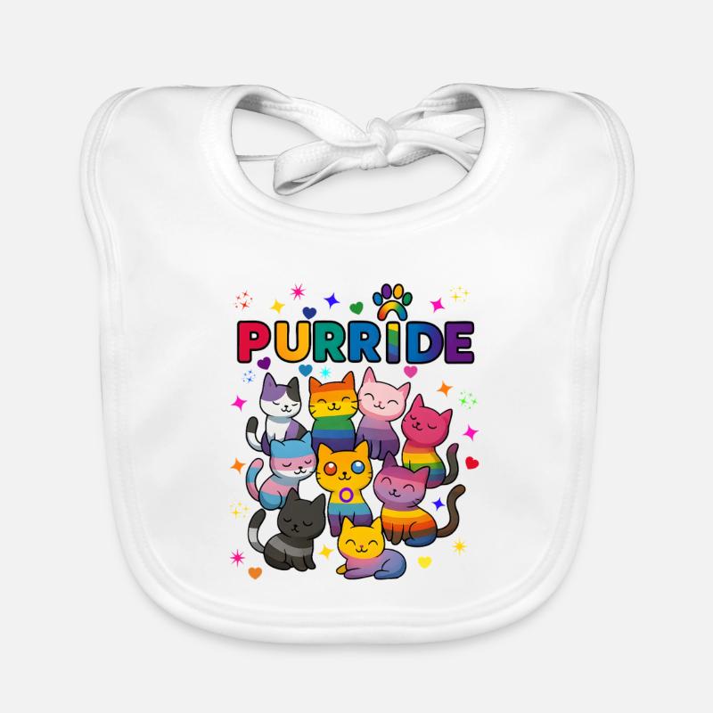 Purride Chats LGBT - Bavoir bio Bébé - blanc
