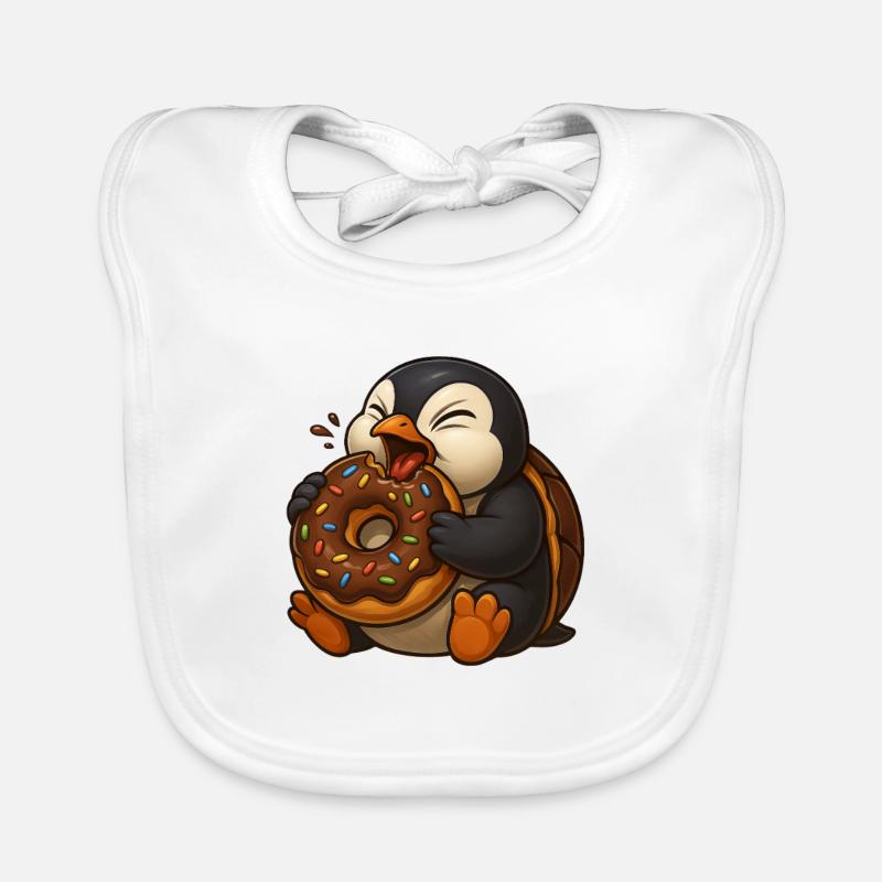 Cute Cartoon Penguin Donut Snacking Feeding Organic Baby Bibs