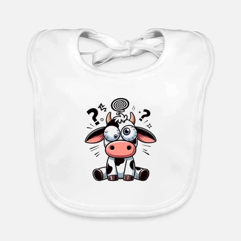 Funny Confused Cow Cartoon Clumsy Googly Eyes Organic Baby Bibs