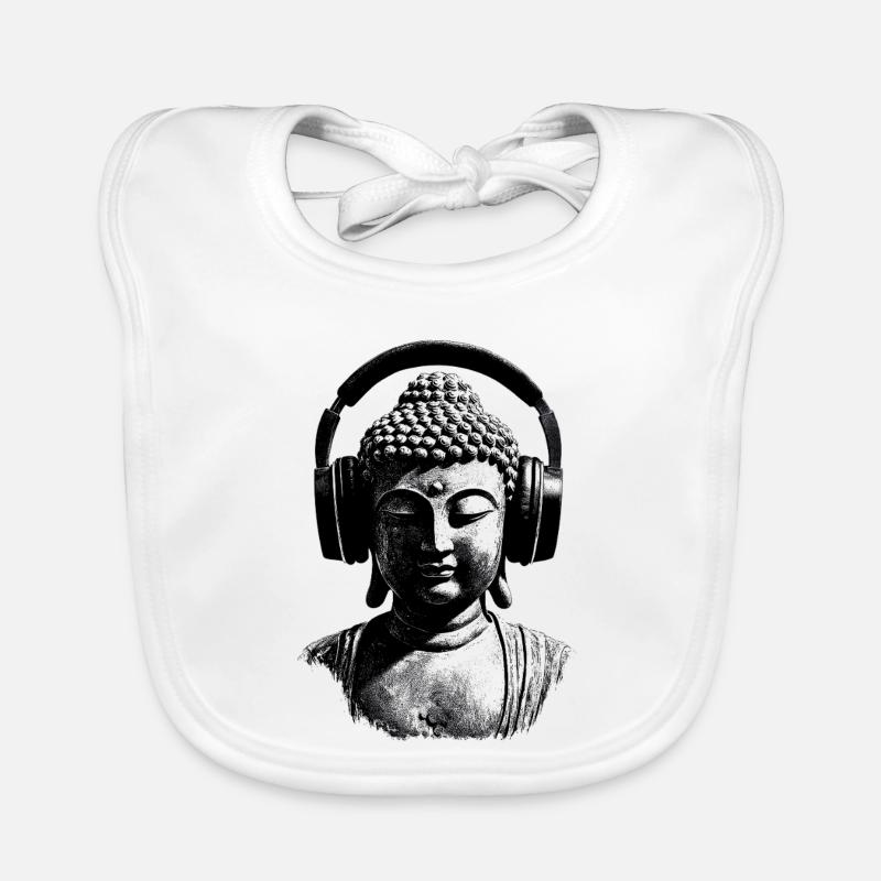 Buddha mit Kopfhörern Achtsamkeit Musik Boho Zen Baby Bio-Lätzchen