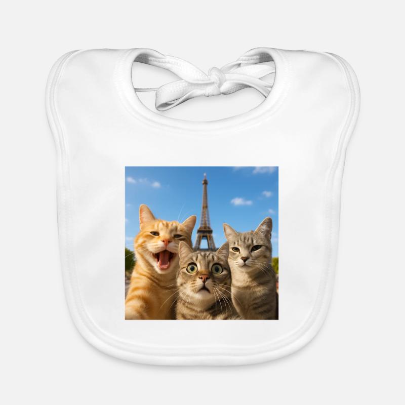Selfie de chats à Paris Tour Eiffel Chat Selfie Cadeau Bavoir bio Bébé