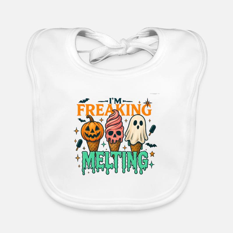 Halloween Cream Spooky Design Organic Baby Bibs