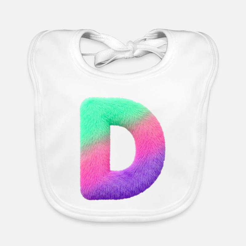 D - Lettre en aspect fourrure et dégradé de couleurs Bavoir bio Bébé
